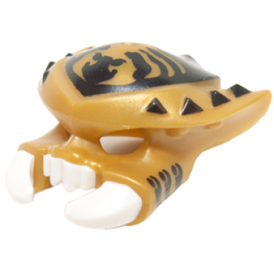pearl gold minifigure headgear mask scorpion with white fangs and pincers black spikes and scorpion emblem pattern