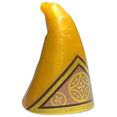 pearl gold minifigure headgear hat cone drooping wizard with copper triangle gold ornate circles and border with dark brown outline pattern