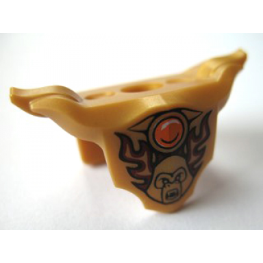 pearl gold minifigure armor breastplate with shoulder pads with gorilla head dark red flames and orange round jewel fire chi pattern