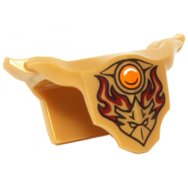 pearl gold minifigure armor breastplate with shoulder pads with eagle head dark red flames and orange round jewel fire chi pattern