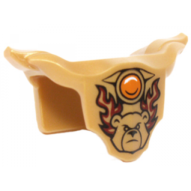 pearl gold minifigure armor breastplate with shoulder pads with bear head dark red flames and orange round jewel fire chi pattern