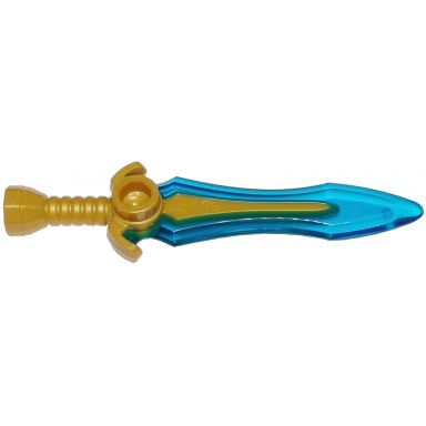 pearl gold minifigure weapon sword with stud with molded trans-dark blue blade pattern