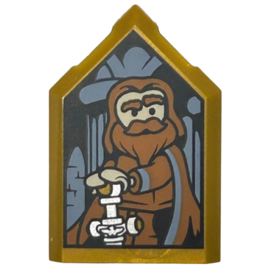 pearl gold tile modified 2 x 3 pentagonal with hp portrait - godric gryffindor pattern