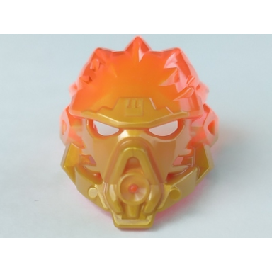 pearl gold bionicle mask of fire unity with marbled trans-neon orange pattern