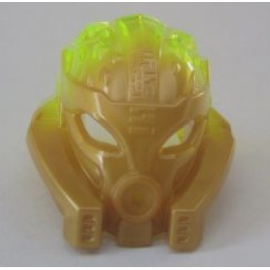 pearl gold bionicle mask of stone unity with marbled trans-neon green pattern