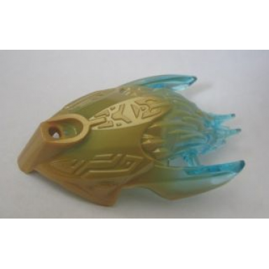pearl gold bionicle creature head mask with marbled trans-light blue pattern