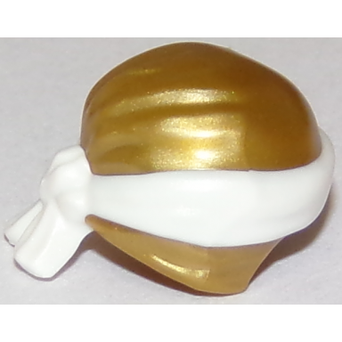 pearl gold minifigure headgear ninjago wrap type 3 with molded white bandana and knot pattern
