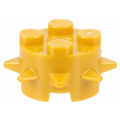pearl gold brick round 2 x 2 with spikes and axle hole