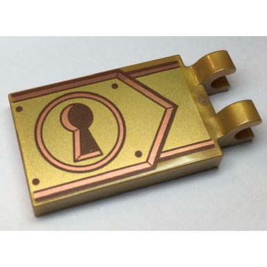 pearl gold tile modified 2 x 3 with 2 clips with reddish brown keyhole on copper and gold clasp pattern
