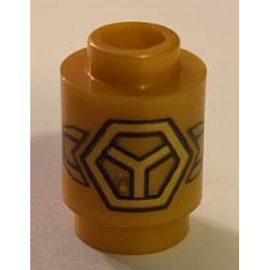 pearl gold brick round 1 x 1 with gold subdivided hexagon and wings pattern