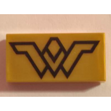 pearl gold tile 1 x 2 with black wonder woman logo pattern