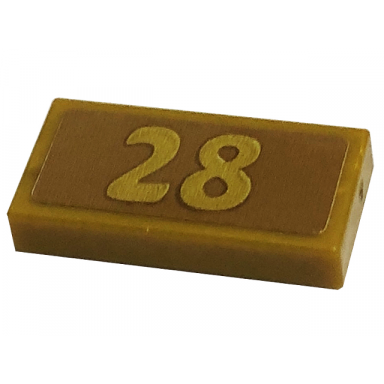pearl gold tile 1 x 2 with number gold 28 pattern sticker - set 41449