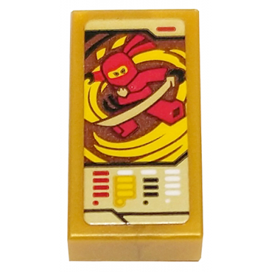 pearl gold tile 1 x 2 with ninjago trading card game kai pattern sticker - set 71799