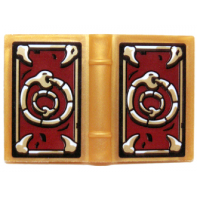 pearl gold minifigure utensil book 2 x 3 with fangs and snake eating its tail ouroboros on dark red background pattern stickers - set 70732