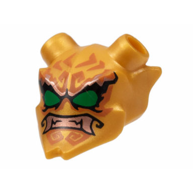 pearl gold minifigure visor mask ninjago oni with green eyes copper teeth and dark orange markings pattern