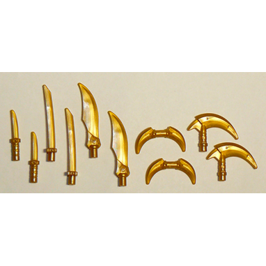 pearl gold minifigure weapon pack hooks knives and swords 10 in bag multipack