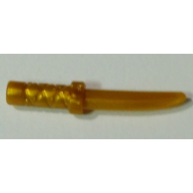 pearl gold minifigure weapon knife with flat hilt end and curved blade cross hatched grip