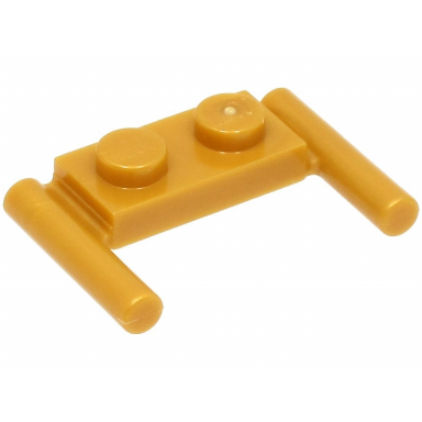 pearl gold plate modified 1 x 2 with bar handles - flat ends low attachment