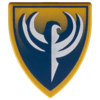 pearl gold minifigure shield triangular short with dark blue and silver king jayko hawk pattern