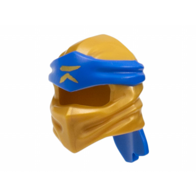 pearl gold minifigure headgear ninjago wrap type 4 with molded blue headband and printed gold ninjago logogram letter r pattern
