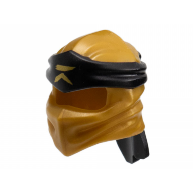 pearl gold minifigure headgear ninjago wrap type 4 with molded black headband and printed gold ninjago logogram letter r pattern