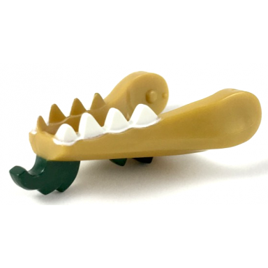 pearl gold dragon head ninjago jaw lower with white teeth and dark green beard and spines pattern