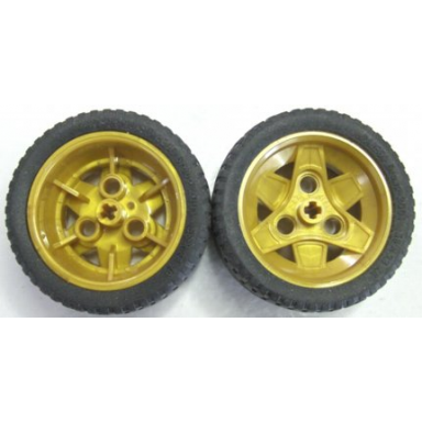 pearl gold wheel 43.2mm d x 26mm technic racing small 3 pin holes with black tire 56 x 28 zr street 41896 41897