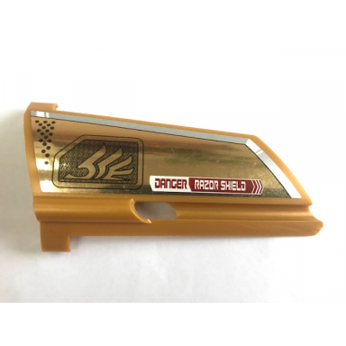 pearl gold technic panel fairing 21 large long small hole side b with quad wing and danger razor shield pattern sticker - set 7714