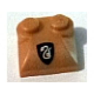 pearl gold slope curved 2 x 2 x 2 3 with 2 studs and curved sides with slytherin pattern sticker - set 5378