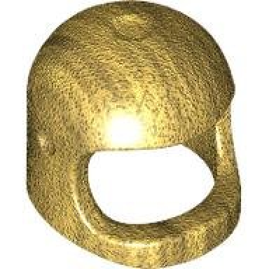 pearl gold minifigure headgear helmet space town with thick chin strap - with visor dimples reissue with top dimple