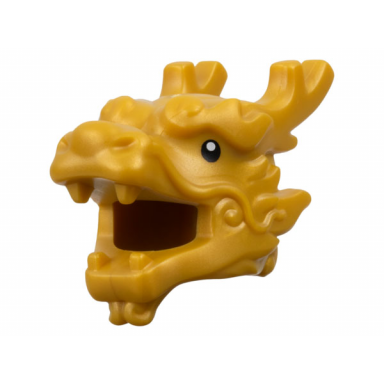 pearl gold minifigure headgear head cover costume dragon with antlers with black eyes pattern