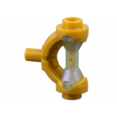 pearl gold minifigure weapon hilt with curved guard and bar with molded satin trans-light blue hourglass handle pattern