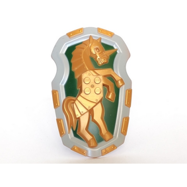 pearl gold large figure shield 2 x 2 brick relief armored horse unicorn with dark green and light bluish gray pattern