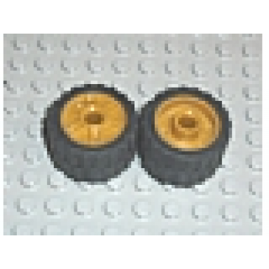 pearl gold wheel 18mm d x 14mm with pin hole fake bolts and shallow spokes with black tire 24 x 14 shallow tread 55981 30648