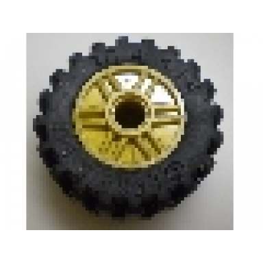 pearl gold wheel 18mm d x 14mm with pin hole fake bolts and shallow spokes with black tire 30.4 x 14 offset tread 55981 30391