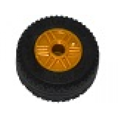 pearl gold wheel 18mm d x 14mm with pin hole fake bolts and shallow spokes with black tire 30.4 x 14 solid 55981 58090
