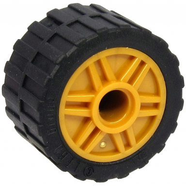 pearl gold wheel 18mm d x 14mm with pin hole fake bolts and shallow spokes with black tire 24 x 14 shallow tread band around center of tread 55981 89201