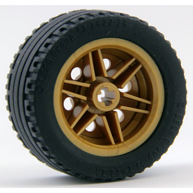 pearl gold wheel 30.4mm d x 20mm with no pin holes and reinforced rim with black tire 43.2 x 22 zr 56145 44309