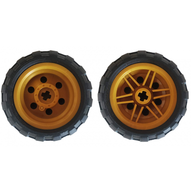 pearl gold wheel 30.4mm d x 20mm with no pin holes and reinforced rim with black tire 43.2mm d x 26mm balloon small 56145 61481