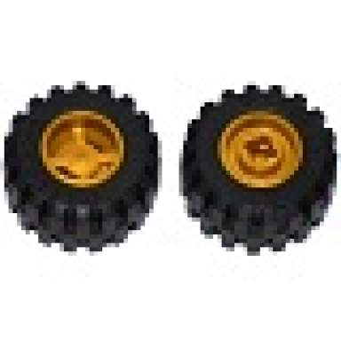 pearl gold wheel 11mm d x 12mm hole notched for wheels holder pin with black tire 21mm d x 12mm - offset tread small wide band around center of tread 6014b 87697