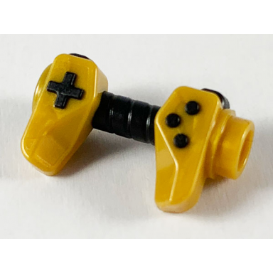 pearl gold minifigure utensil game controller holes on sides for bar with molded black buttons and center handle pattern