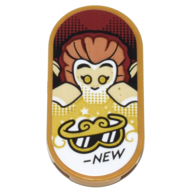 pearl gold tile round 2 x 4 oval with monkey king gold sunglasses and black new pattern sticker - set 80036