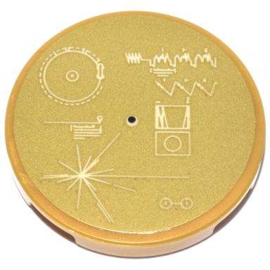 pearl gold tile round 3 x 3 with voyager golden record phonograph with tan scientific symbols and diagrams pattern sticker - set 21355