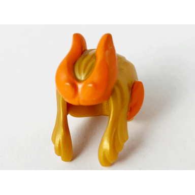 pearl gold minifigure hair swept back with 2 side locks orange horns and pointed ears pattern