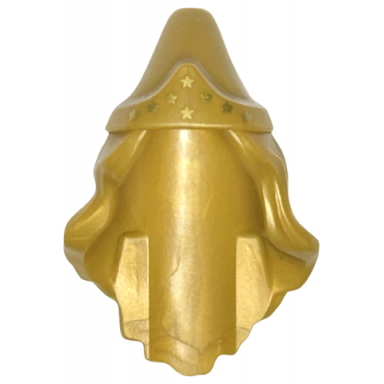 pearl gold minifigure hair combo hat with hair long and wavy with pointed hat and gold stars pattern