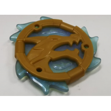 pearl gold ring 3 x 3 with dragon head with molded satin trans-light blue flames pattern ninjago wave amulet