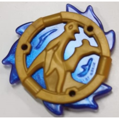 pearl gold ring 3 x 3 with dragon head with molded satin trans-dark blue flames pattern ninjago storm amulet