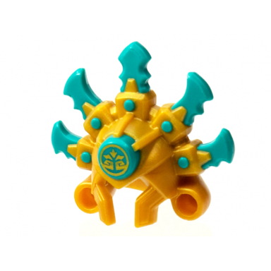 pearl gold minifigure headgear headdress islander with dark turquoise blades and trim and gold logo pattern