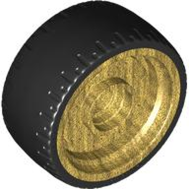 pearl gold wheel 24 x 12 with pin hole with molded black hard rubber tire pattern