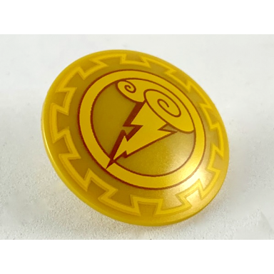 pearl gold minifigure shield circular round convex face with bright light orange border storm clouds with lightning pattern